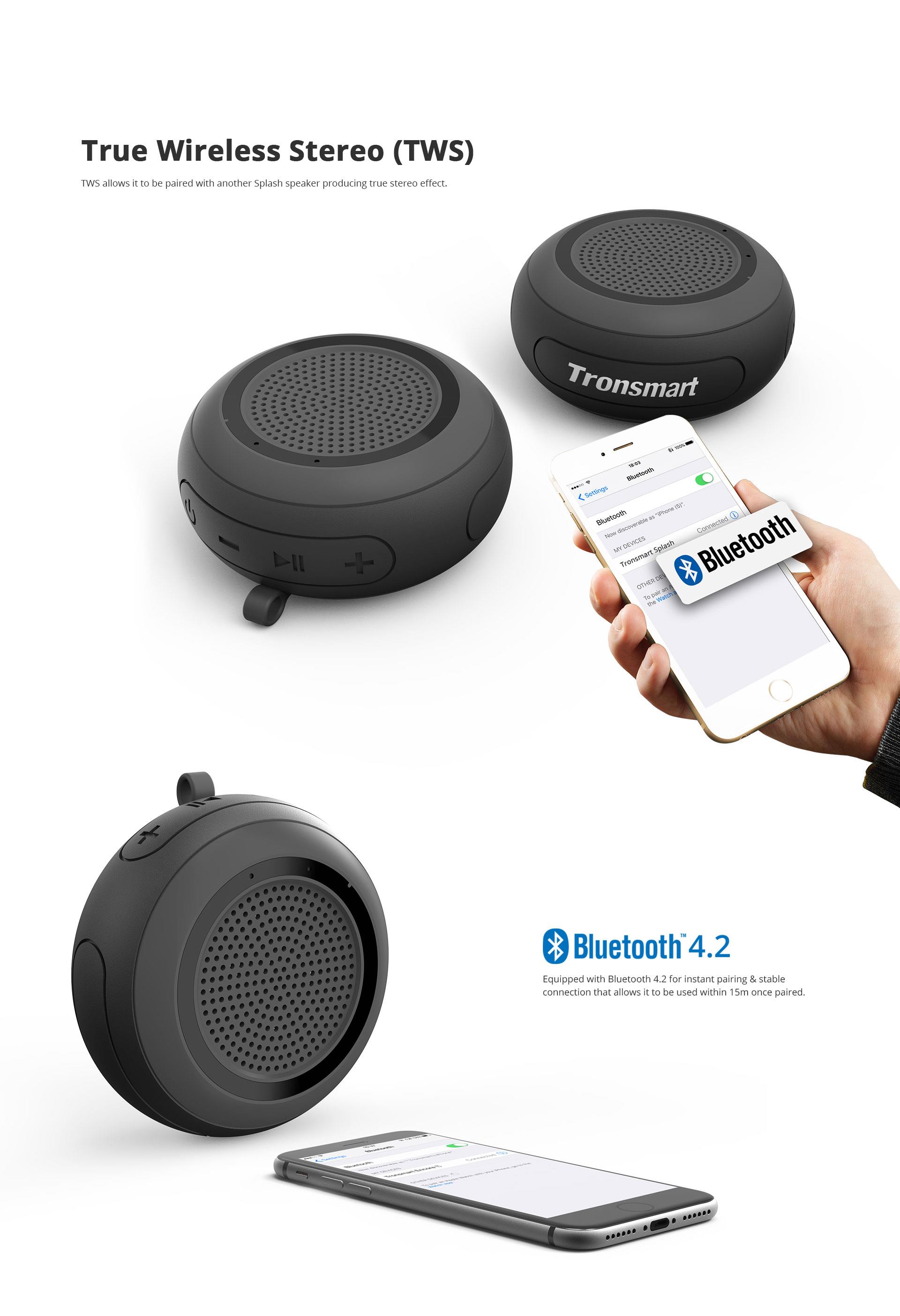 Tronsmart Element Splash IP67 Waterproof Portable Bluetooth Speaker with TWS for iOS Android Smartphones - Black