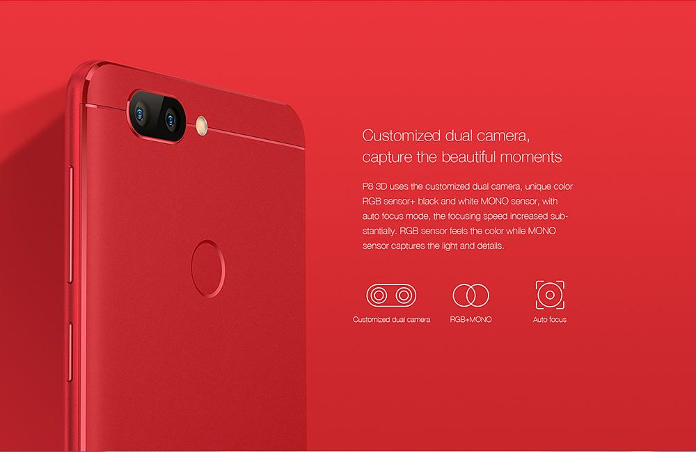 [HK Stock]Elephone P8 3D 5.5 Inch Smartphone Glasses-free 3D Screen 4GB 64GB Dual Rear Camera Octa Core Android 7.0 Touch ID 4050mAh Battery Metal Unibody - Red