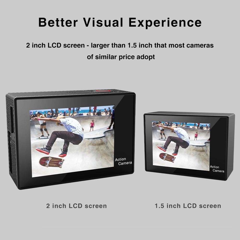 Virtoba Elite X iCatch SPCA6330M GC4603 2.0 Inch LCD Action Camera WiFi 1080P 30FPS 170 Degree Wide Angle Waterproof - Black