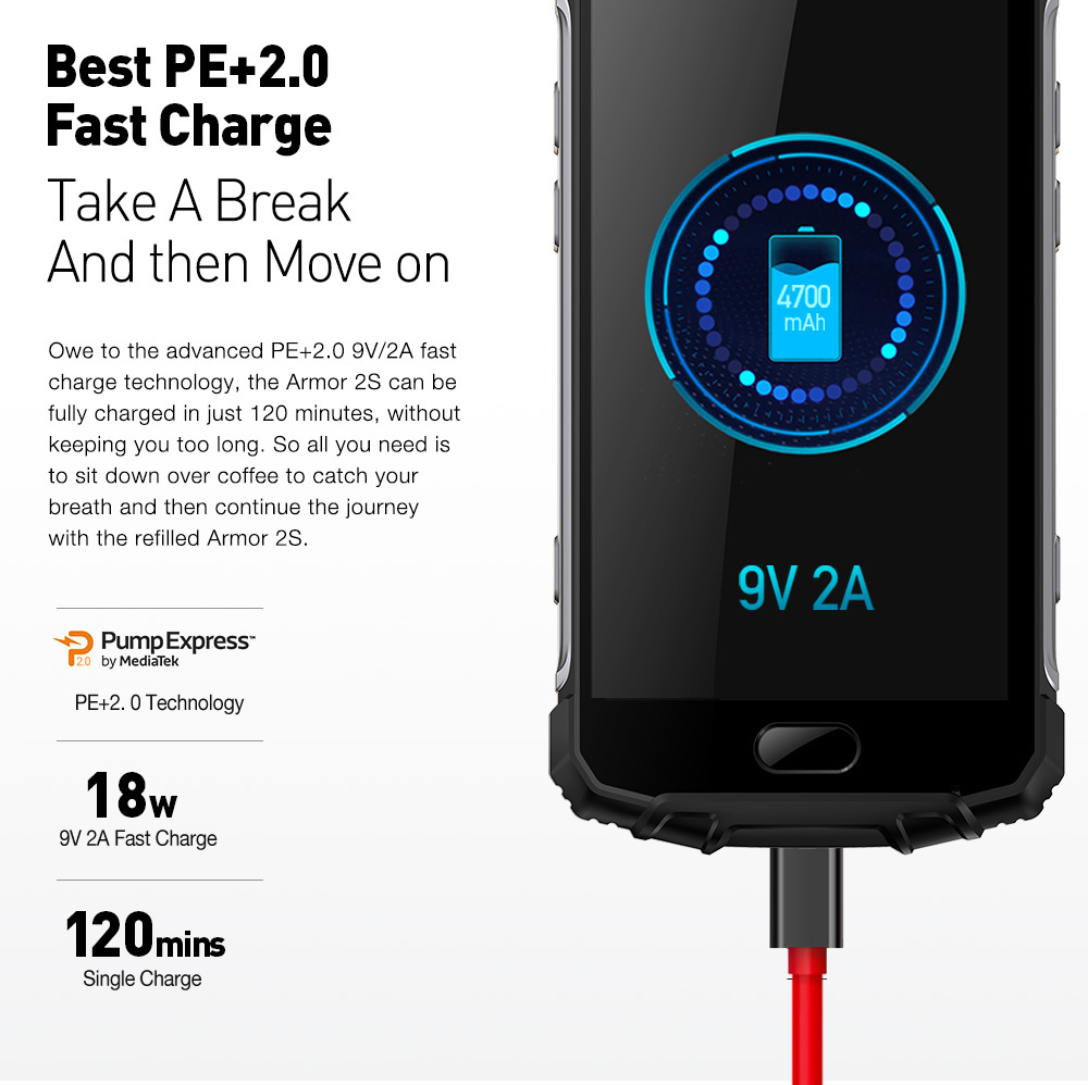 [HK Stock]Ulefone Armor 2S 5.0 Inch IP68 Waterproof 4G LTE Smartphone FHD Screen 2GB 16GB MT6737T Quad Core 13.0MP Camera Android 7.0 Touch ID NFC Fast Charge - Gold