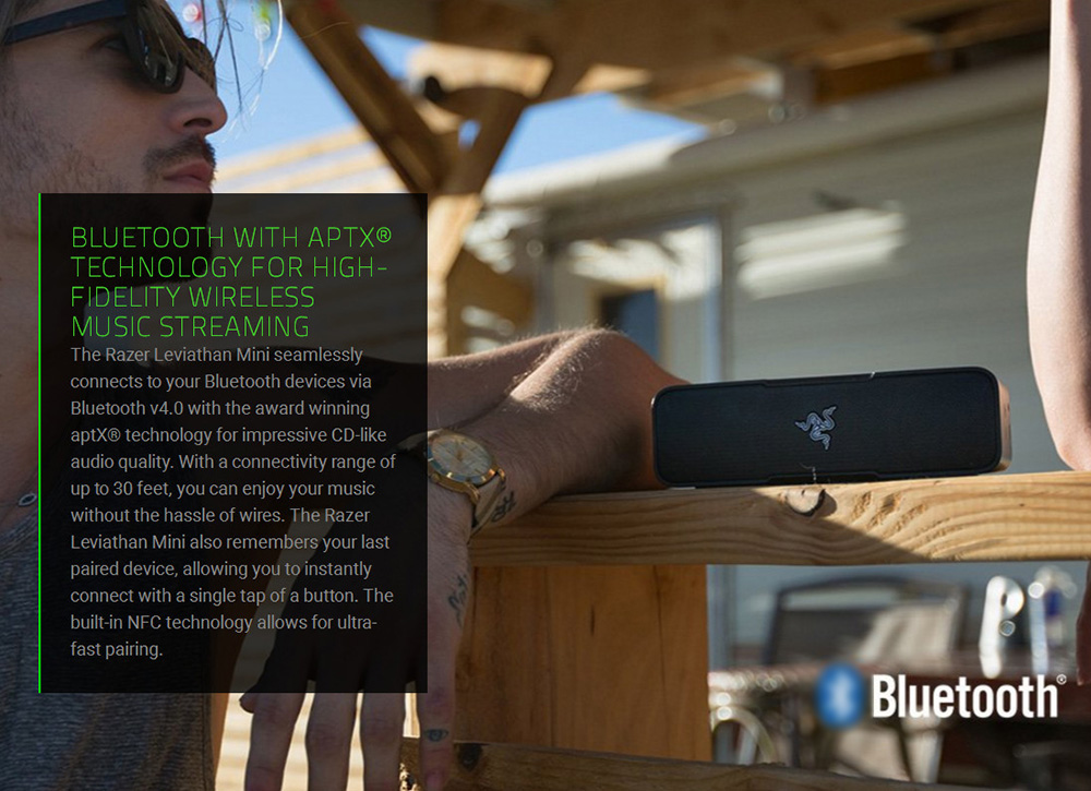 [HK Stock] Razer Leviathan Mini Bluetooth Speaker with Mic 10 Hour Battery Life and NFC Pairing - Black