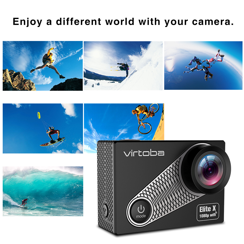 Virtoba Elite X iCatch SPCA6330M GC4603 2.0 Inch LCD Action Camera WiFi 1080P 30FPS 170 Degree Wide Angle Waterproof - Black