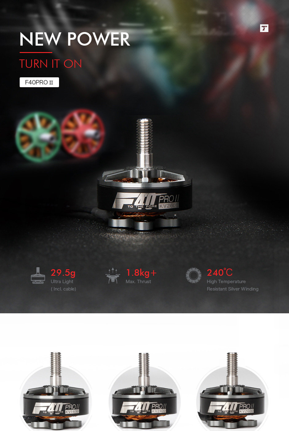 T-motor F40 Pro II 2400KV 3-4S Brushless Motor for FPV Racer - Green