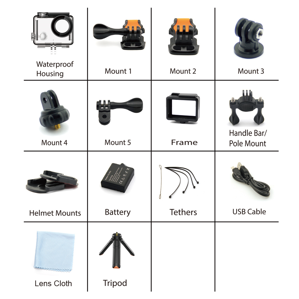 Virtoba Elite X iCatch SPCA6330M GC4603 2.0 Inch LCD Action Camera WiFi 1080P 30FPS 170 Degree Wide Angle Waterproof - Black