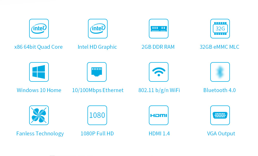 MELE PCG03 Licensed Windows 10 Fanless Desktop Mini PC 2GB/32GB Intel Bay Trail Atom Z3735F HDMI VGA LAN Bluetooth WiFi