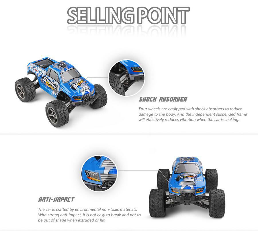 WLtoys 12402 1:12 2.4G 4WD Brushed High Speed Off-road RC Climbing Car RTR - Blue