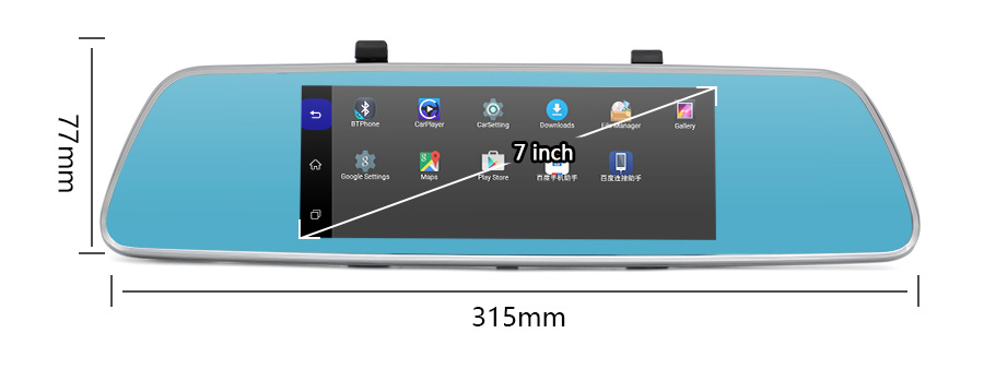 V200 MTK6582 7 Inch 3G Dash Camera FHD 1080P WiFi Android 5.0 GPS Rear-mirror Camera 140 Degree FOV With Dual Lens - Silver