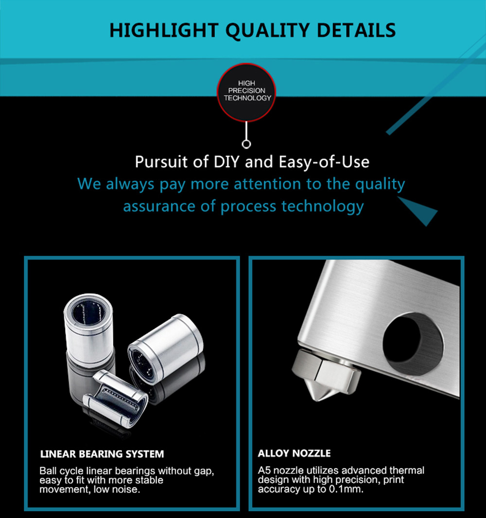 JGAURORA A5 Updated 3D Printer Large Printing Size 305x305x320mm - Black