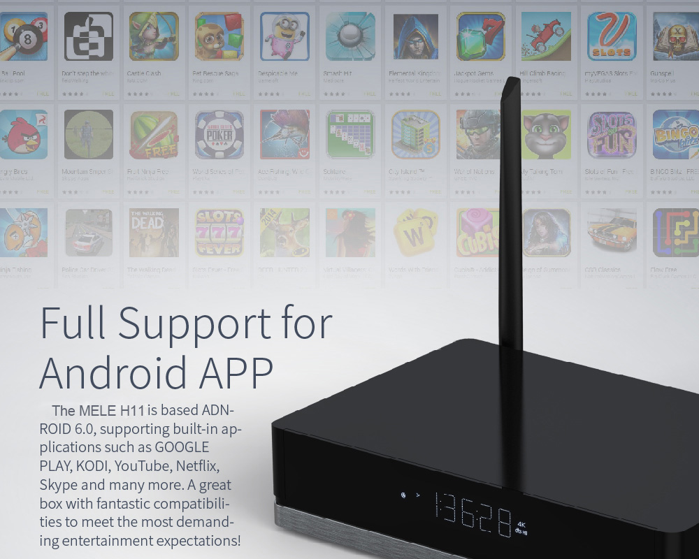 MELE H11 Realtek RTD1295 2GB/16GB 4K 3D Blu-ray Android Media Player 802.11ac WiFi Gigabit LAN Bluetooth SATA HDD Type-C USB3.0 HDMI - Black