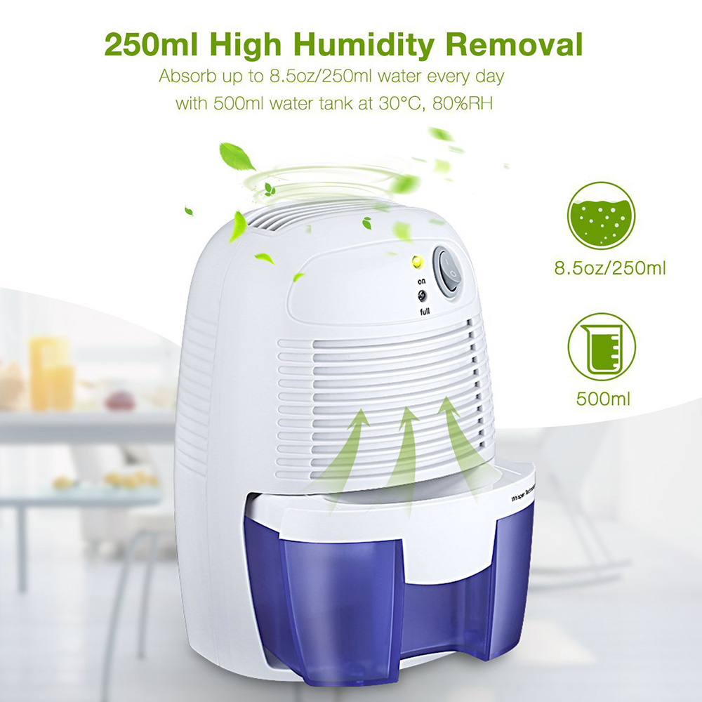 Electric Mini Portable Air Dehumidifier Intelligent Auto Off ABS Material Peltier Technology -White/US Plug