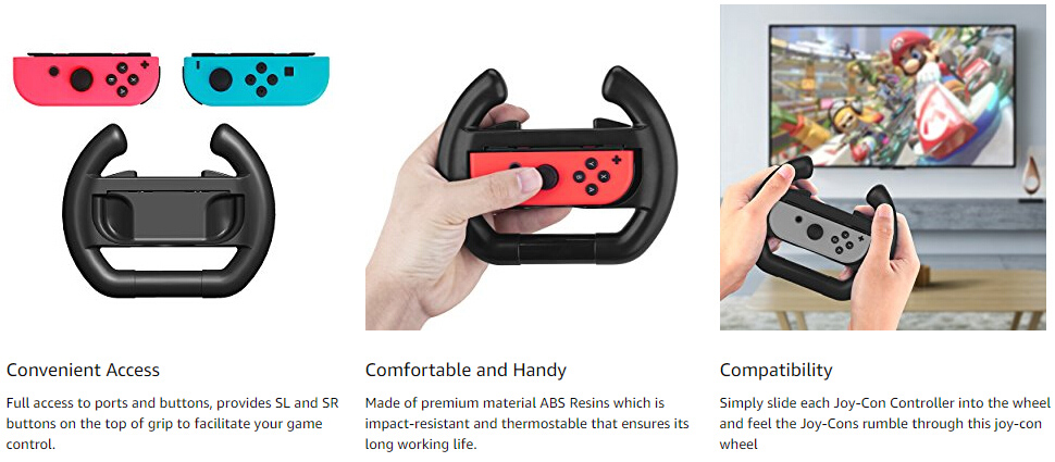 DOBE Controller Steering Wheel 2 Pack for Nintendo Switch Joy-Con - Black