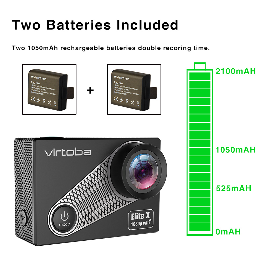 Virtoba Elite X iCatch SPCA6330M GC4603 2.0 Inch LCD Action Camera WiFi 1080P 30FPS 170 Degree Wide Angle Waterproof - Black