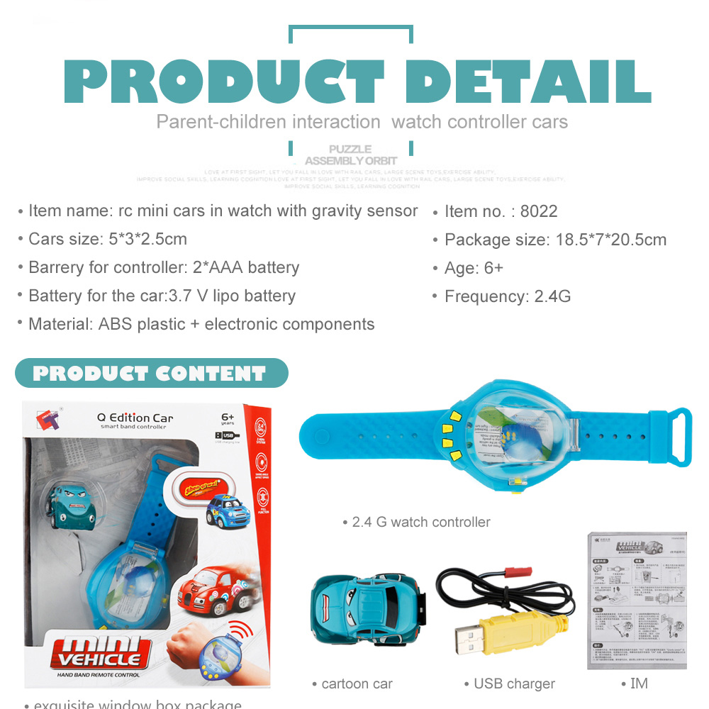 CREATE TOYS 8022 1:58 2.4G Gravity Sensor Watch Control Mini RC Car Toys Gift RTR - Blue