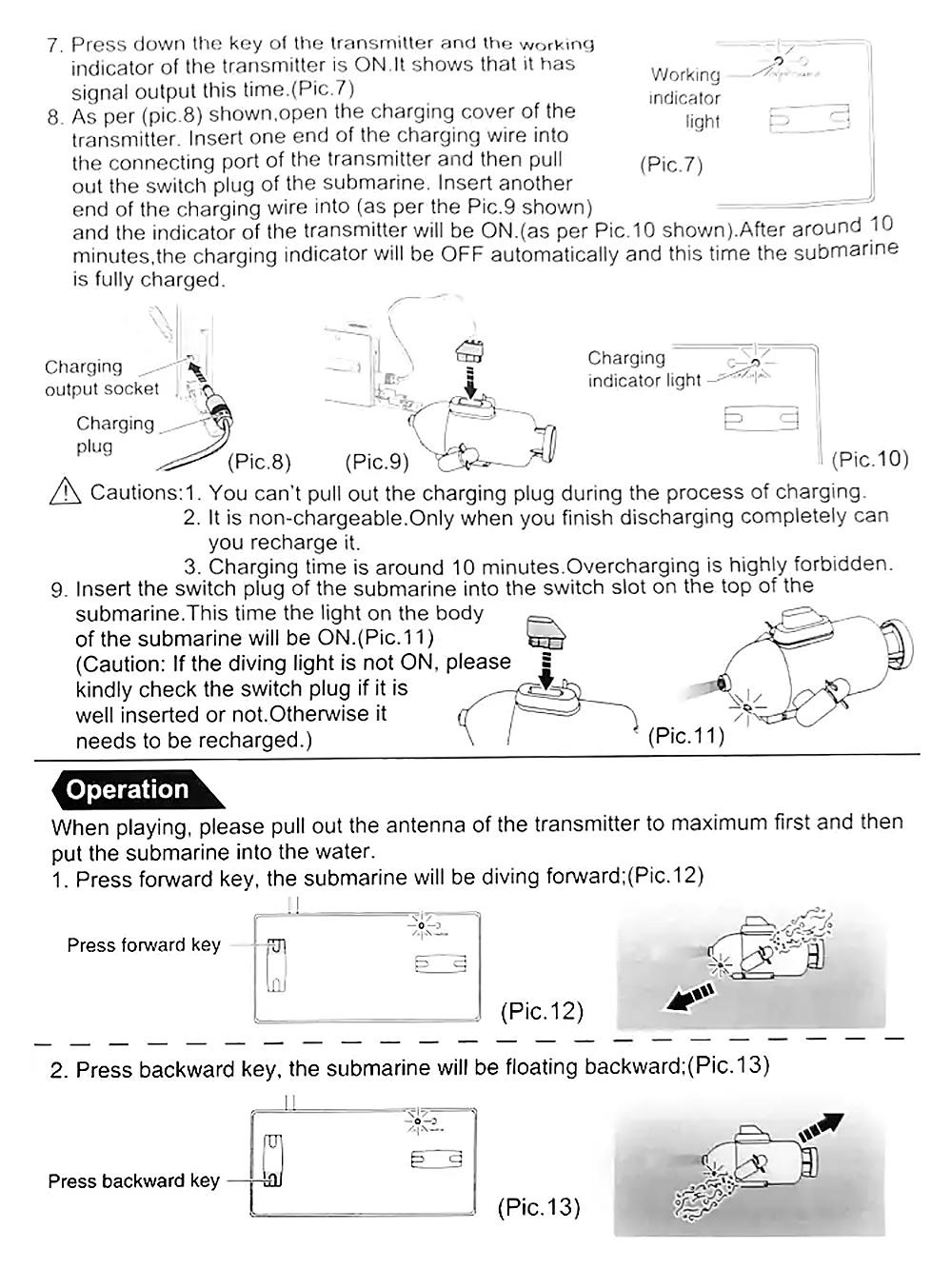Happy Cow 777-219 40MHz 4CH Mini RC Racing Submarine Boat with LED Remote Control Toys RTR - Blue