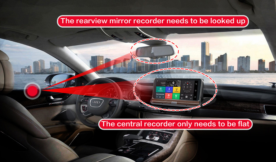 V40 MTK6582 7 Inch 3G Dash Camera FHD 1080P WiFi Android 5.0 GPS Rear-mirror DVR 140 Degree FOV Dual Lens - Black