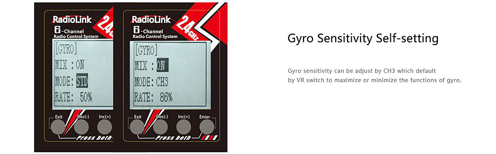 Radiolink RC6GS 2.4G 6CH FHSS Controller Transmitter with R6FG/R6F Gyro Inside Receiver for RC Car Boat