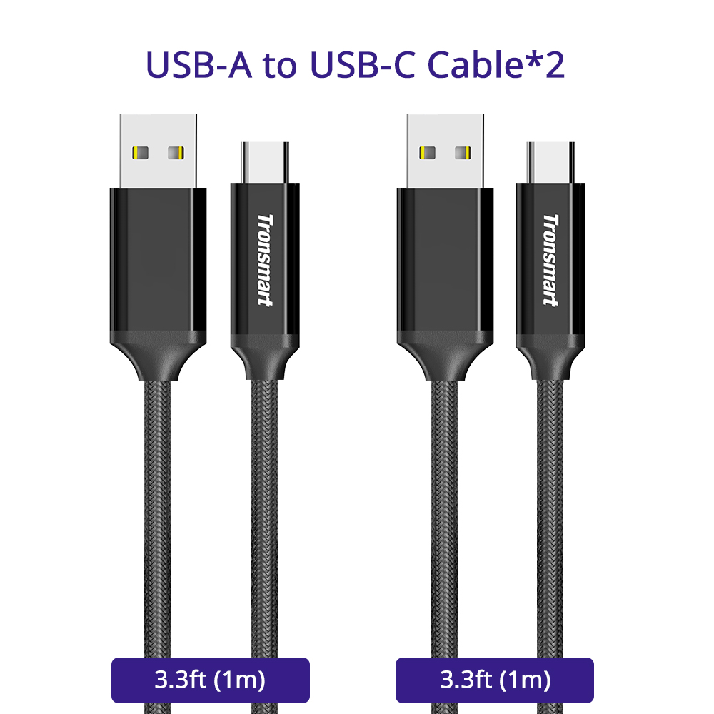 Bundle Tronsmart 2 Packs 1m/3.3ft USB A/F 2.0 to Type-C/M 2.0 Charging & Sync Cable + Tronsmart C24 Dual USB Ports Smart Car Charger