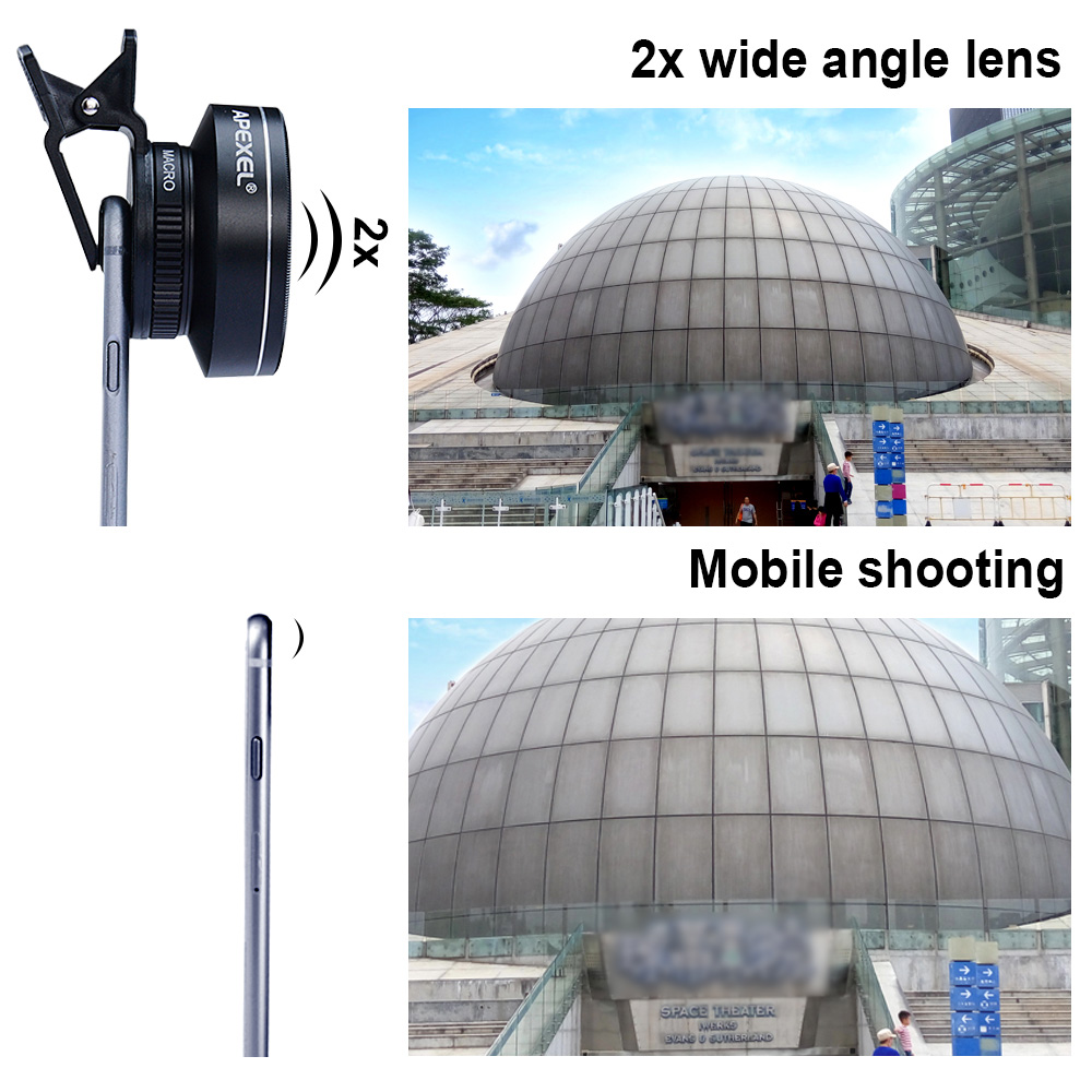 Apexel APL-0.63WM 0.63X Wide Angle + Macro Lens For Mobile Phones Tablet PCs