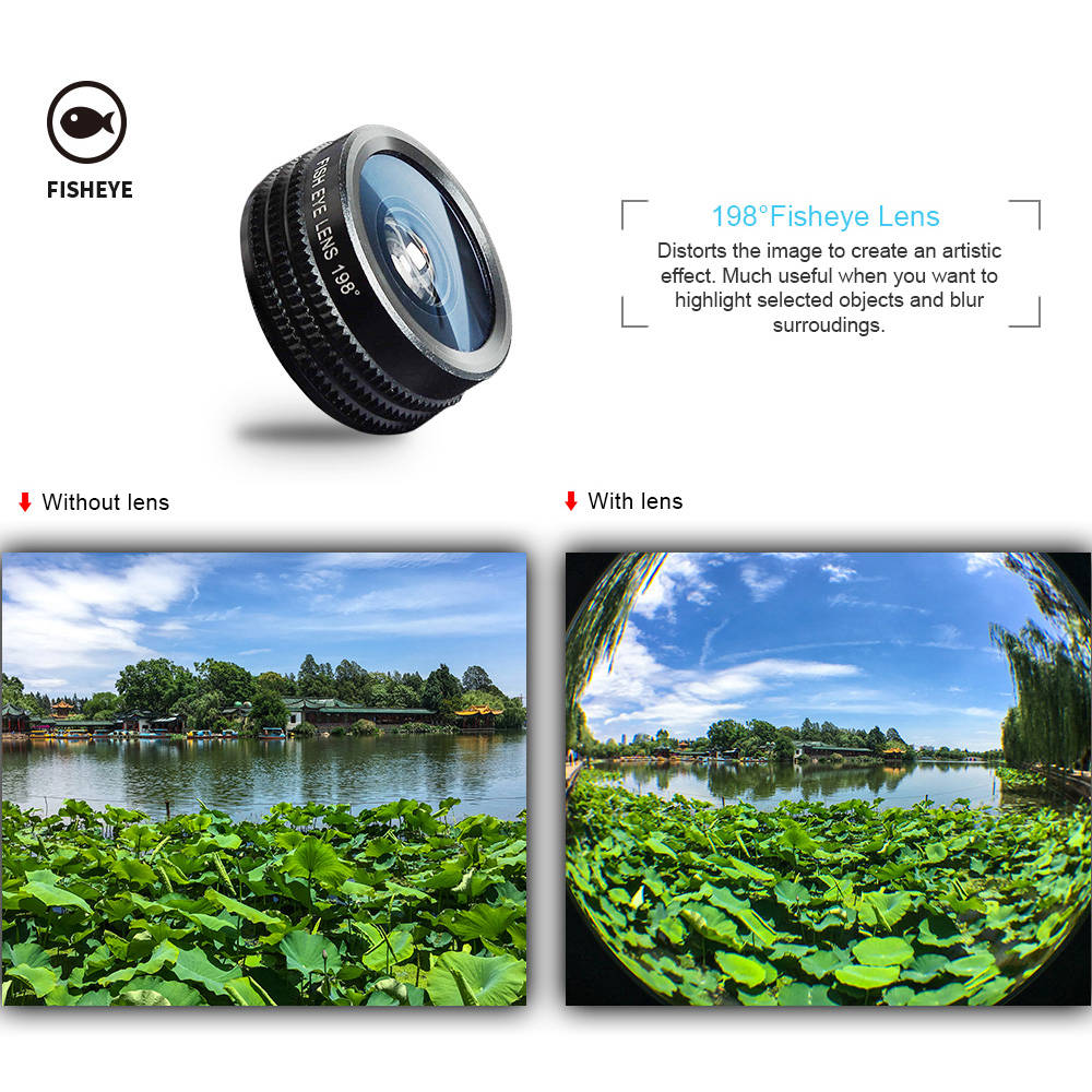 Apexel APL-DG7 7 in 1 Wide Angle + Macro Lens Clip External Phones Camera Lens Kit - Black