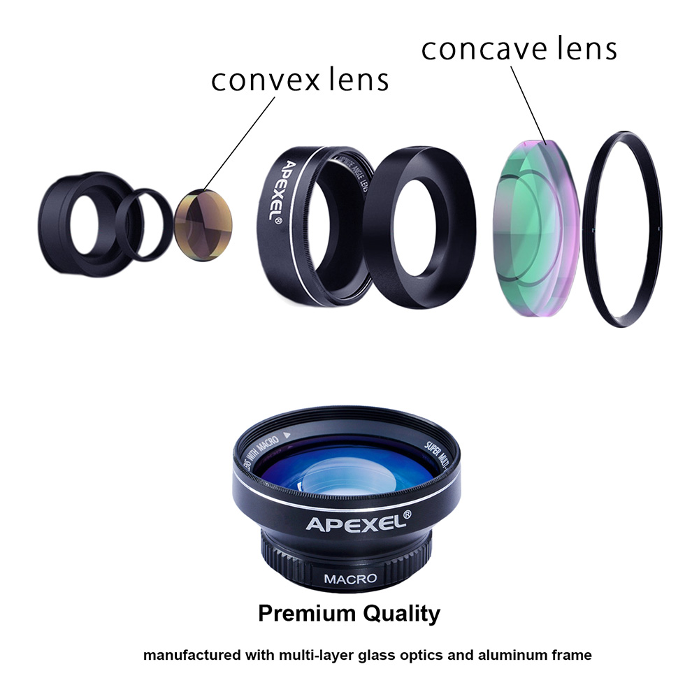 Apexel APL-0.63WM 0.63X Wide Angle + Macro Lens For Mobile Phones Tablet PCs