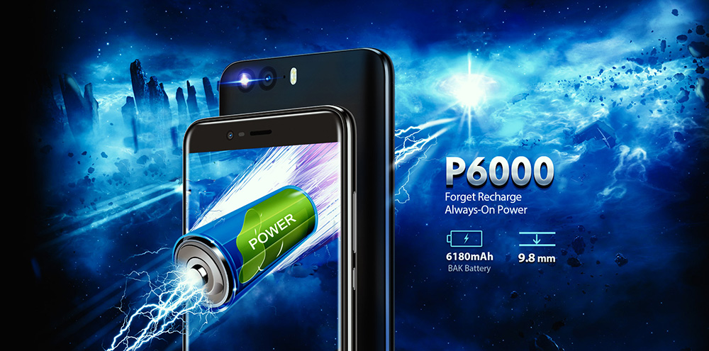 [HK Stock]Blackview P6000 5.5 Inch 4G LTE Smartphone Full Screen 6180mAh Large Battery 6GB 64GB 21.0MP+5.0MP Dual Rear Camera Helio P25 Octa Core Android 7.1 Touch ID + Face ID Quick Charge - Black