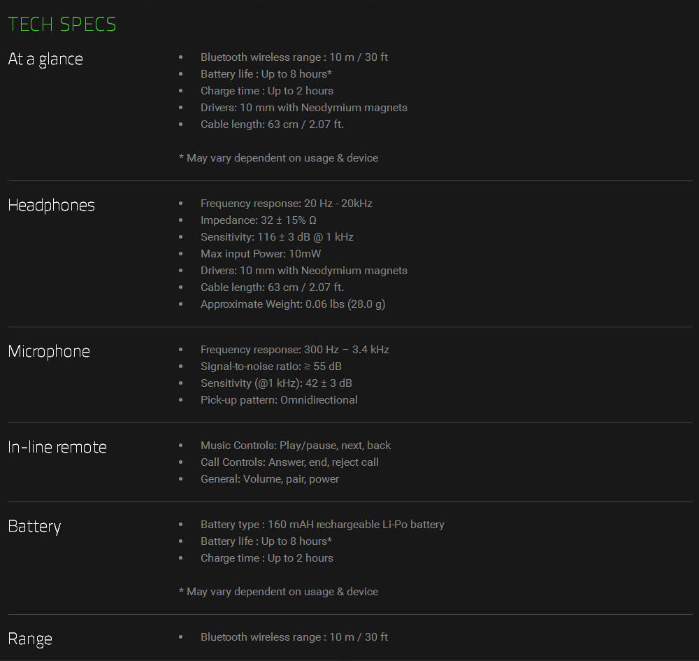 [HK Stock] Razer Hammerhead Bluetooth Wireless Headset with In-line Remote Mic - Green + Black