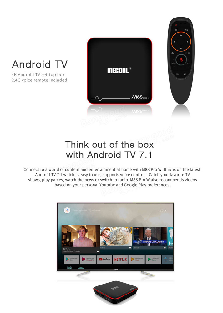 MECOOL M8S PRO W 2GB/16GB Stalker MAG25X Android 7.1 Amlogic S905W KODI 17.3 4K TV Box with Voice Control WIFI LAN H.265 HDR