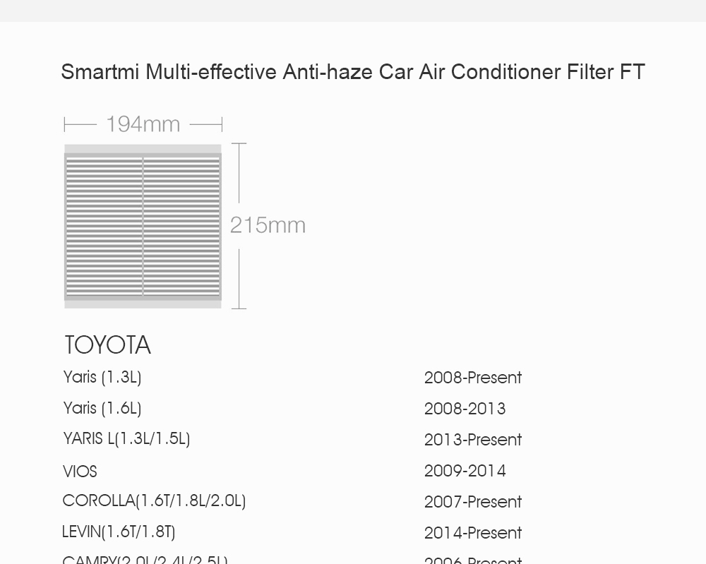 Xiaomi SmartMi Multi-effect Anti-haze Car Air Conditioner Filters For Volkswagen Series Filter PM2.5 2 PCS - White