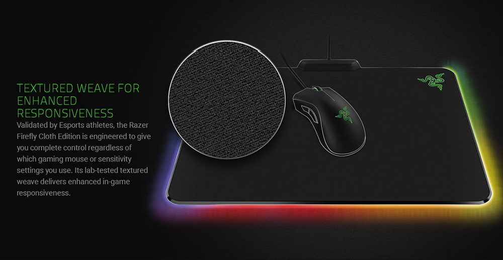 [HK Stock] Razer Firefly Cloth Edition Gaming Mouse Mat Customizable RGB Anti-Slip Cloth Mouse Pad - Black