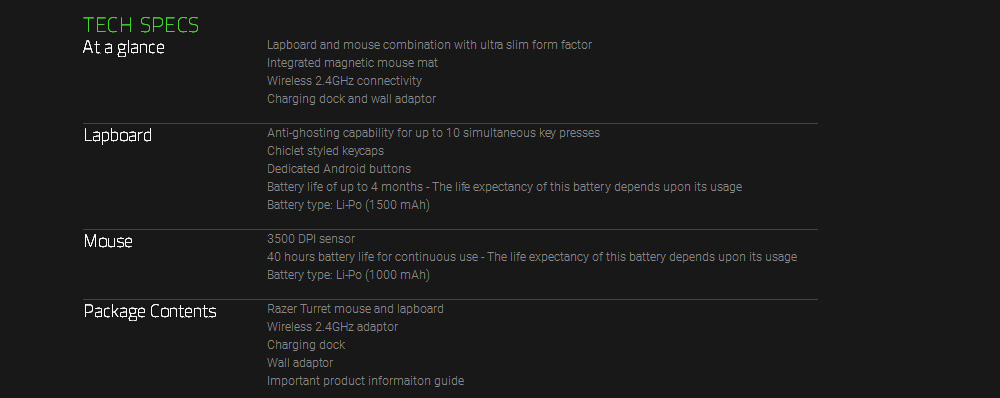 [HK Stock] Razer Turret Gaming Lapboard Wireless Bluetooth Mouse + Keyboard Kit With 2.4G Receiver For Living Room Gaming - Black