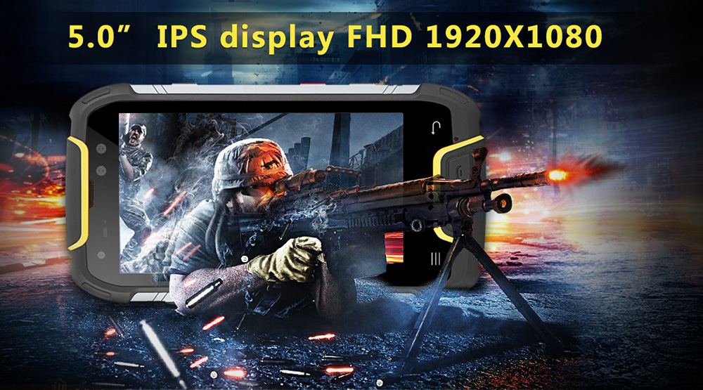 SNOPOW M10 5.0 Inch 4G LTE Smartphone IP68 Waterproof FHD 6GB 64GB MTK6757 Octa Core 16.0MP Camera Android 7.0 6500mAh Large Battery Fast Charge NFC- Yellow