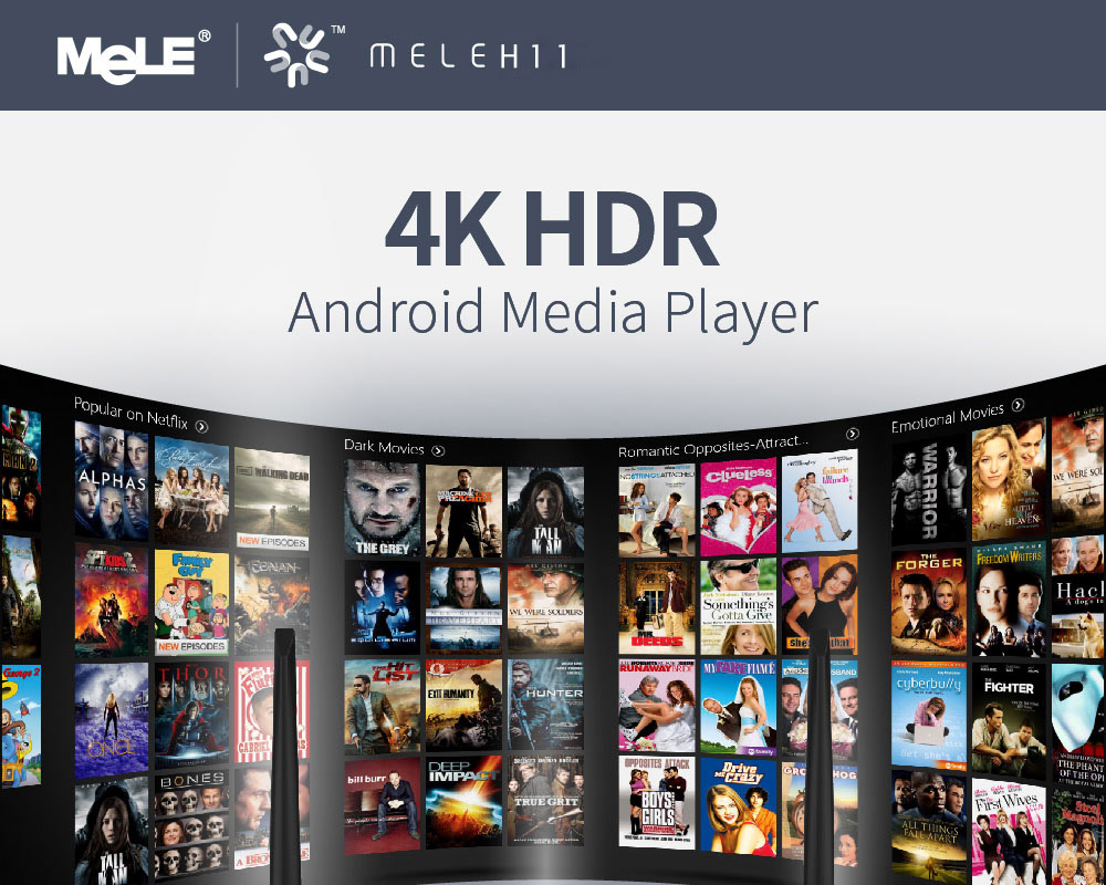 MELE H11 Realtek RTD1295 2GB/16GB 4K 3D Blu-ray Android Media Player 802.11ac WiFi Gigabit LAN Bluetooth SATA HDD Type-C USB3.0 HDMI - Black