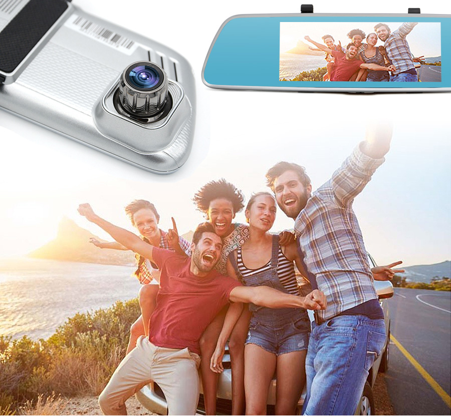 V200 MTK6582 7 Inch 3G Dash Camera FHD 1080P WiFi Android 5.0 GPS Rear-mirror Camera 140 Degree FOV With Dual Lens - Silver