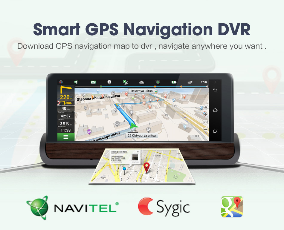 V40 MTK6582 7 Inch 3G Dash Camera FHD 1080P WiFi Android 5.0 GPS Rear-mirror DVR 140 Degree FOV Dual Lens - Black