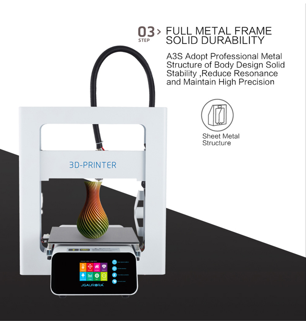 JGAURORA A3S DIY 3D Printer Fully Metal LCD Display Control - White