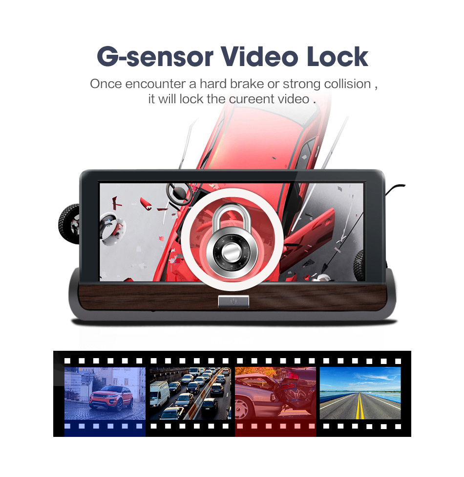 V40 MTK6582 7 Inch 3G Dash Camera FHD 1080P WiFi Android 5.0 GPS Rear-mirror DVR 140 Degree FOV Dual Lens - Black