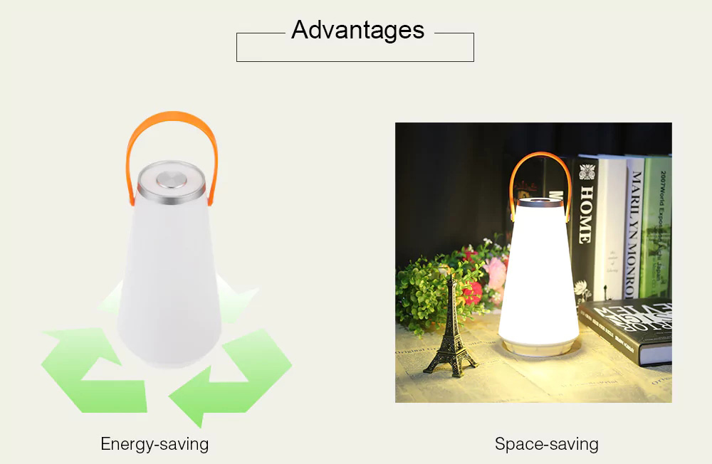 Portable LED Lantern Night Light with Soft Warm White Light Touch Sensor Control Built-in USB Rechargeable Battery -Whit