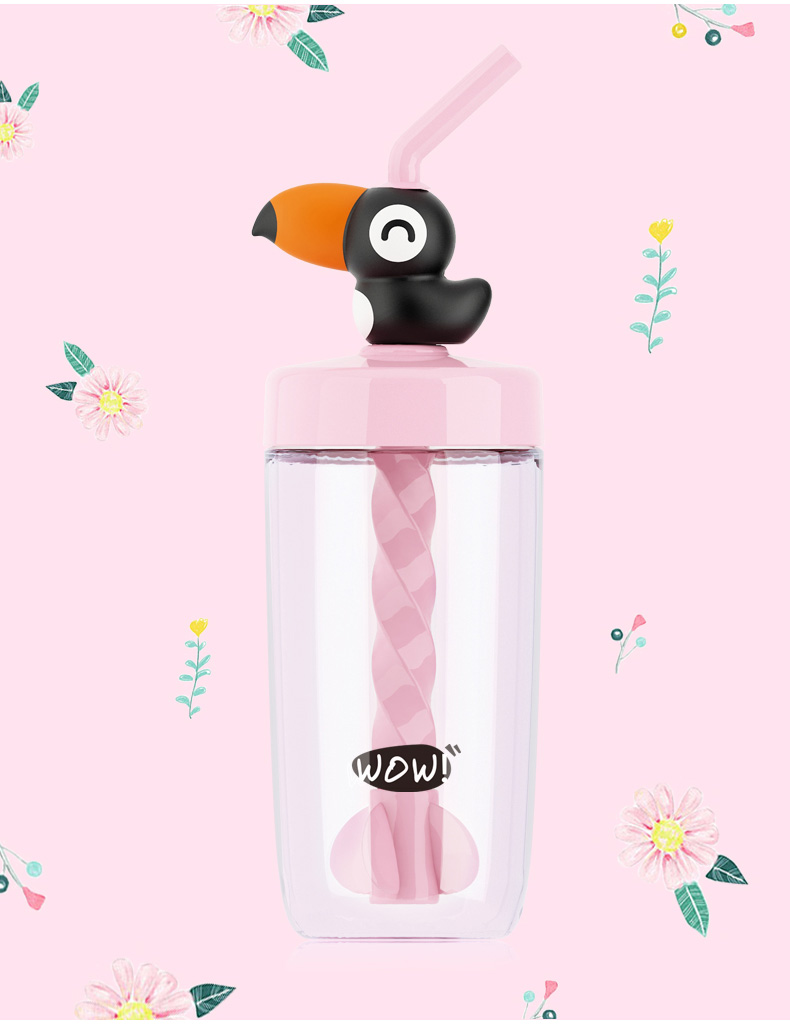 Big Mouse Straw Stirring Tumbler 400ML Cup Cute Design Mixer Drinking Tumbler Water Bottle -Black