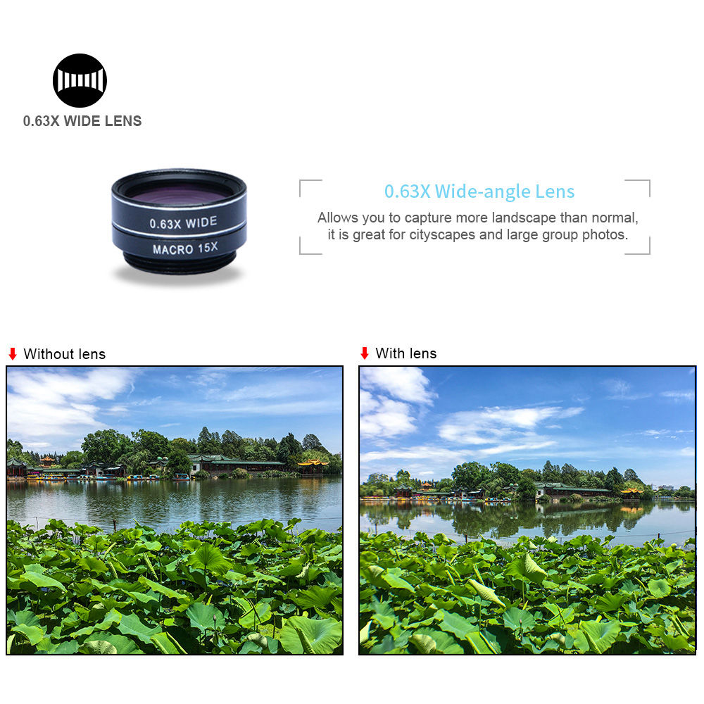 Apexel APL-DG7 7 in 1 Wide Angle + Macro Lens Clip External Phones Camera Lens Kit - Black