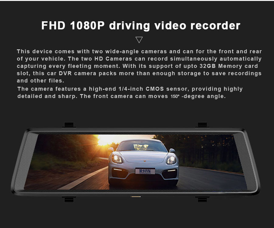 V6 MTK6582 10 Inch 3G Dash Camera Android 5.0 FHD 1080P WiFi