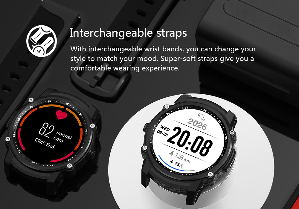 Makibes FS08 Smartwatch GPS Heart Rate Monitor MTK2503 Bluetooth IP68 Water Resistant Compatible with iOS Android  - Black+Red