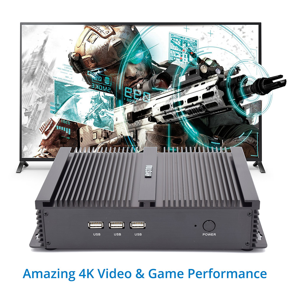 Hystou FMP04 Intel Core i7-5550U 4GB RAM 128GB SSD 4K Fanless Mini PC 2.4G WiFi Bluetooth Gigabit LAN 4*USB3.0 2*COM HDMI+VGA SATA3.0
