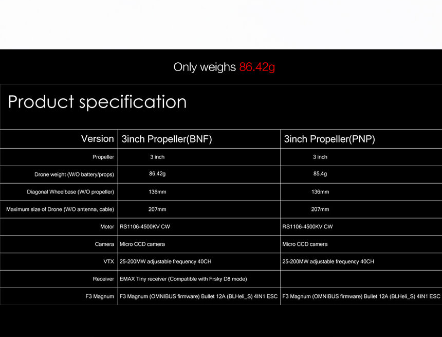 Emax Babyhawk-R 136mm FPV Racing Drone with F3 AIO FC 12A 3-4S 4In1 BLheli_S ESC 5.8G 40CH VTX Frsky D8 Receiver - BNF