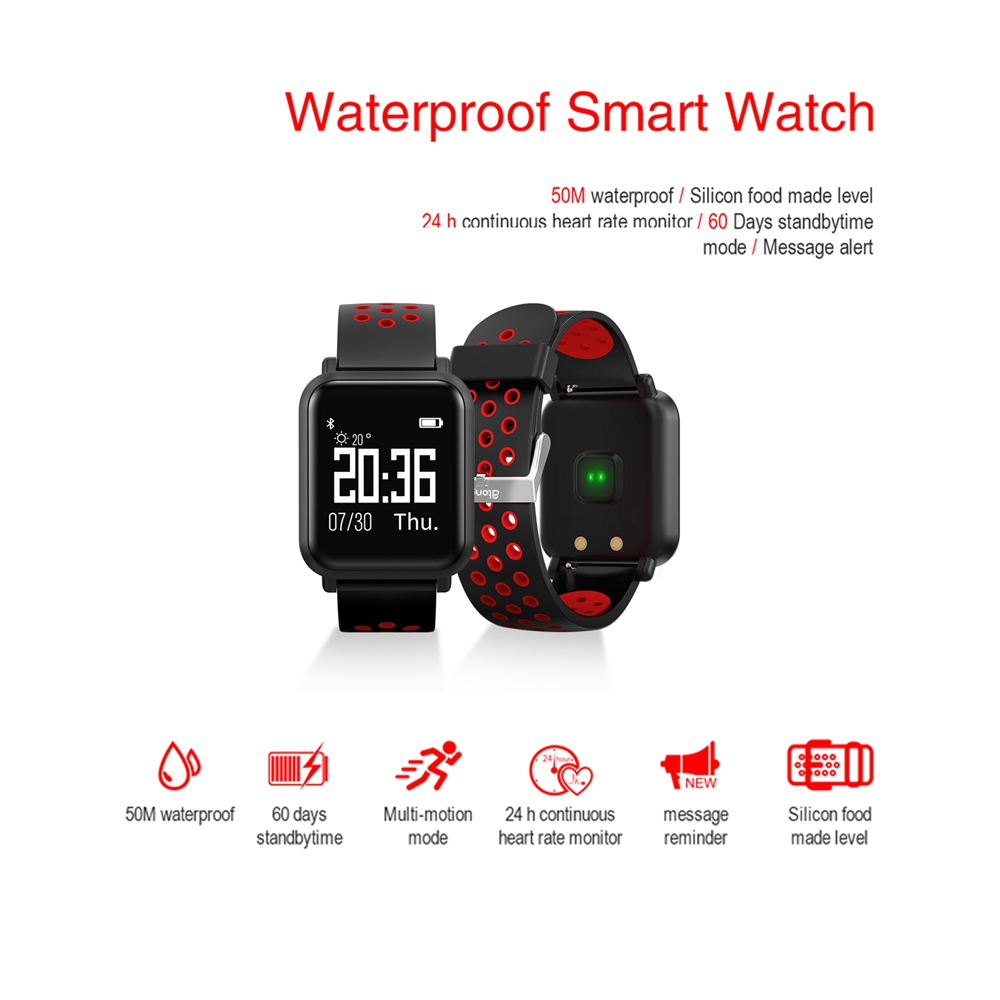 Atongm ATM2018 Smartwatch NRF51822 Chip Blood Pressure Blood Oxygen Monitor IP68 Water Resistant Compatible With Android IOS - Red
