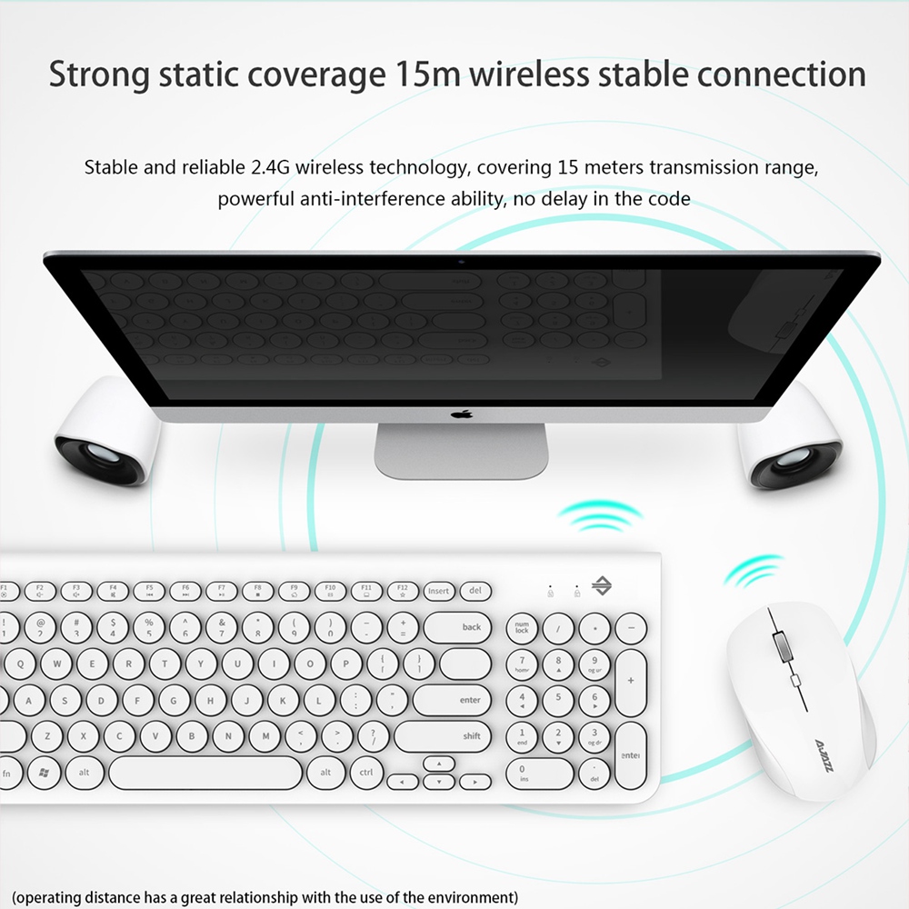 Ajazz 325I 2.4G Wireless Keyboard Wireless Mouse Kit Membrane Round Keycap Keyboard - Blue