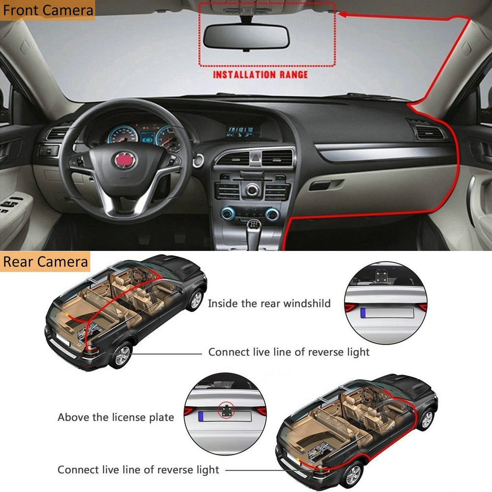 Azdome A305D NT96658 Sony IMX323 2.45 Inch LCD Dash Camera Dual Lens FHD 1080P 170 Degree Wide Angle - Black