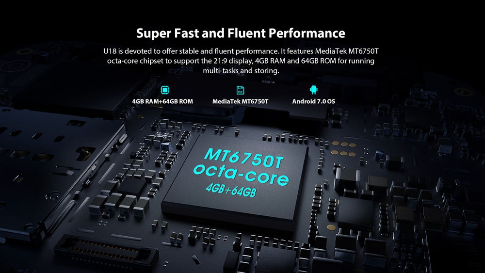 [HK Stock]OUKITEL U18 5.85 Inch Smartphone Full Screen Display MT6750T Octa Core Android 7.0 4GB RAM 64GB ROM 4000mAh Face ID - Black