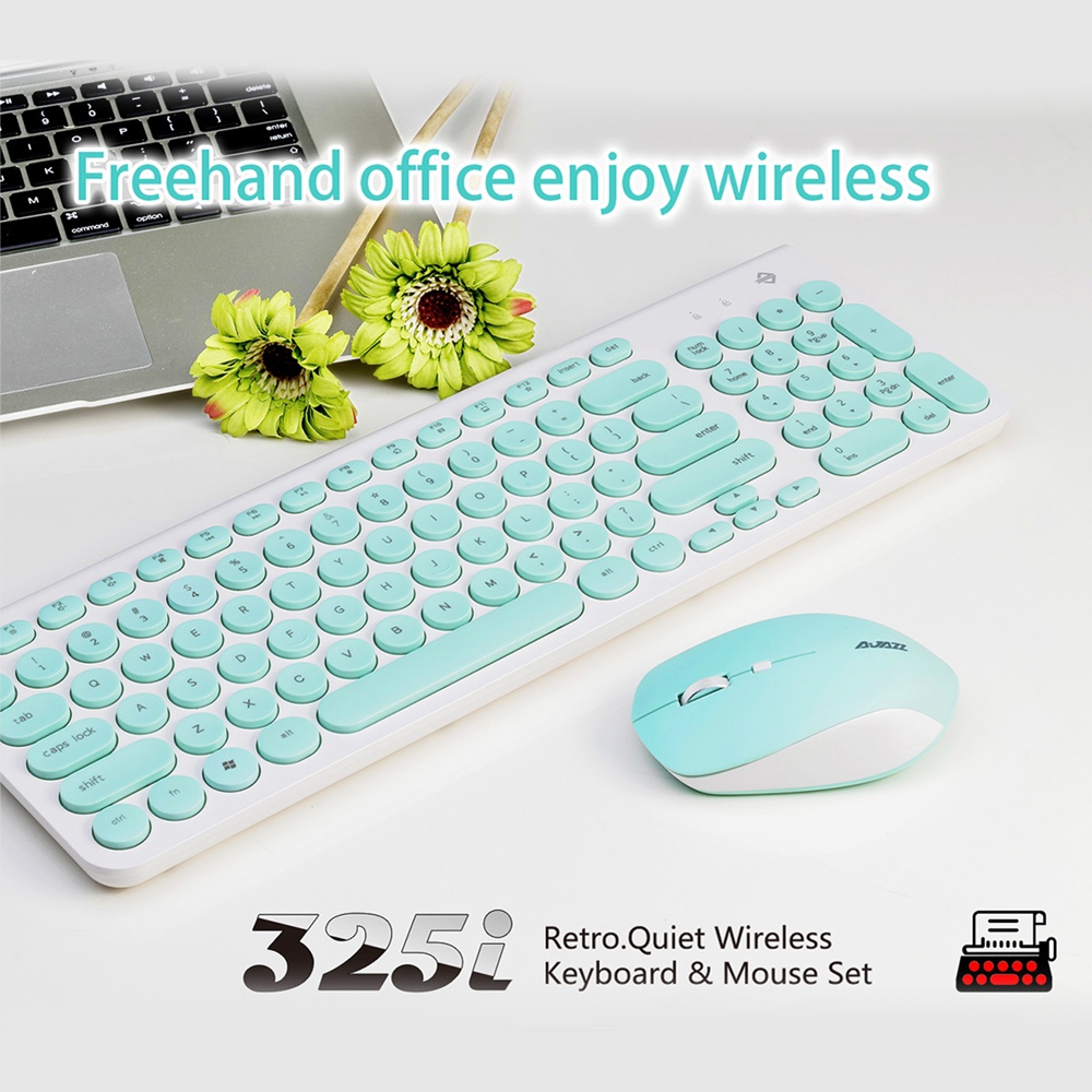 Ajazz 325I 2.4G Wireless Keyboard Wireless Mouse Kit Membrane Round Keycap Keyboard - Blue
