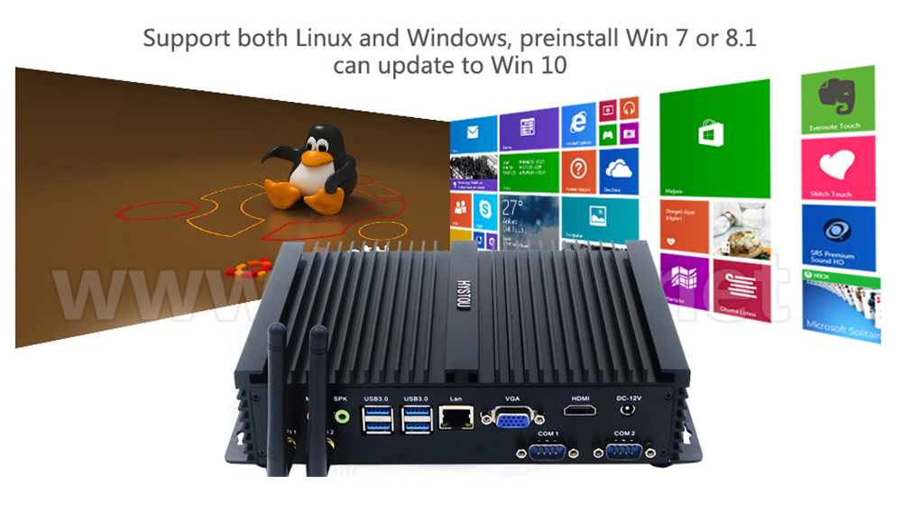 Hystou FMP04 Intel Core i7-5550U 4GB RAM 128GB SSD 4K Fanless Mini PC 2.4G WiFi Bluetooth Gigabit LAN 4*USB3.0 2*COM HDMI+VGA SATA3.0