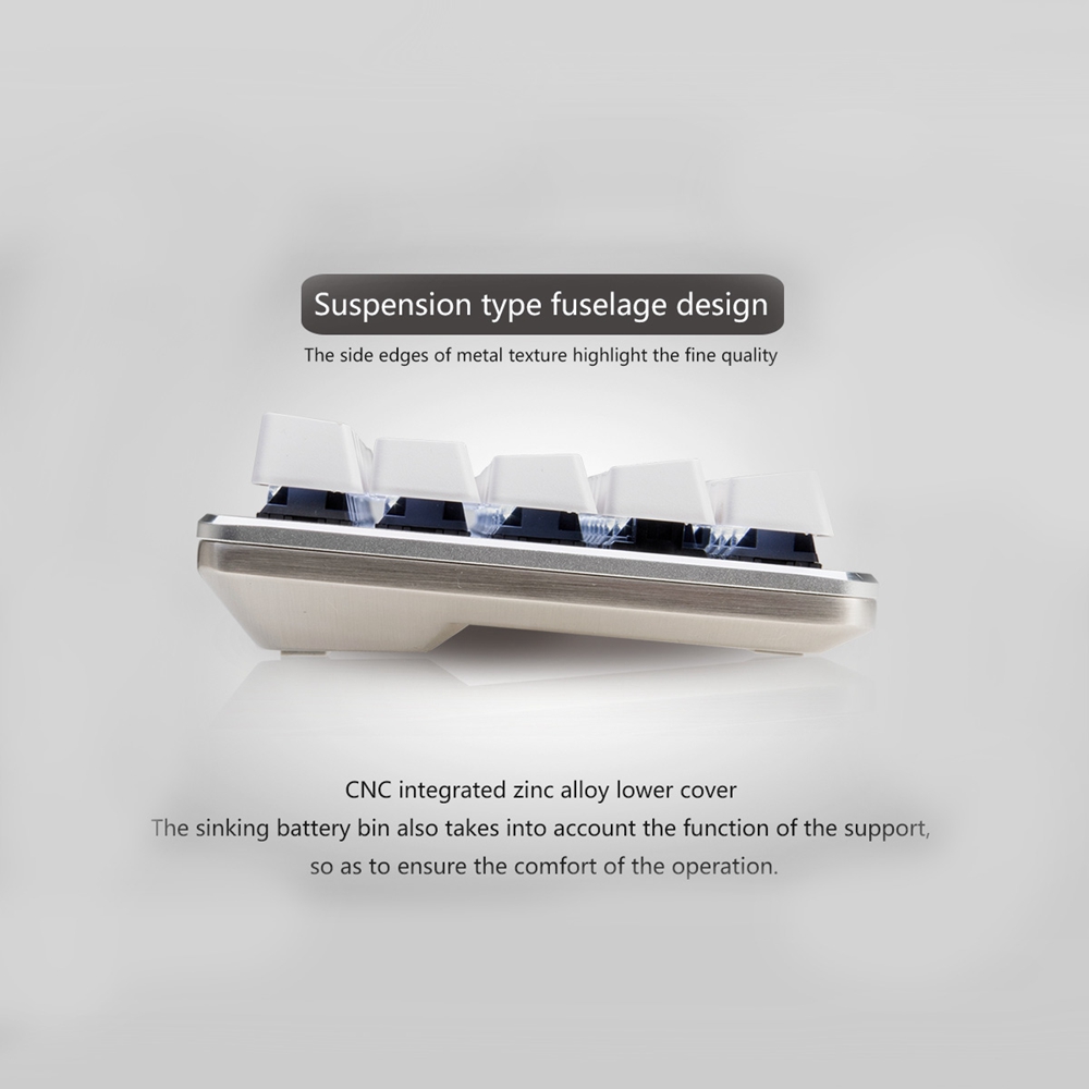 Ajazz Zinc Wired Wireless Bluetooth Mechanical Keyboard Cherry Red Switch Aluminum Plate 68 Keys - White Silver